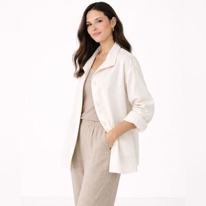 Eileen Fisher | Ivory Utility Shirt Jacket Minimalist Cotton Capsule Layer Large